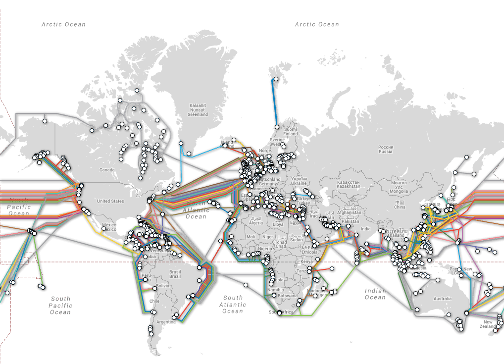 carte des câbles internet enfouis dans les océans